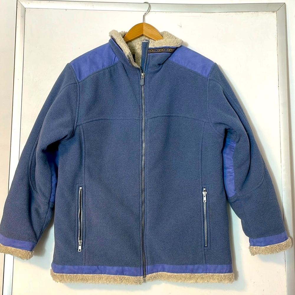 Cabelas Jacket Womens Medium Blue Sherpa Berber Fleece Southwestern Aztec Heavy